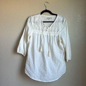 Ruff Hewn cream eyelet peasant tunic top cottagecore prairie style small